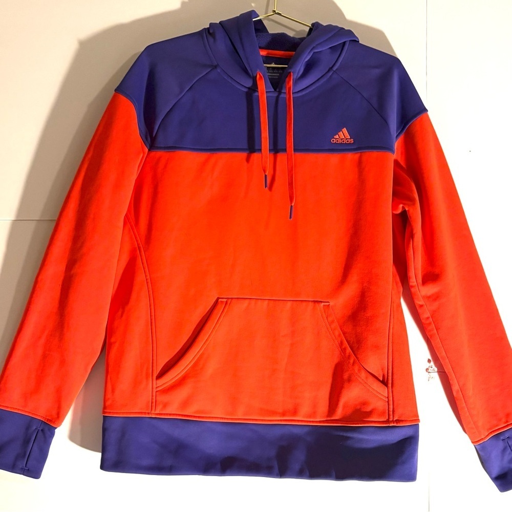 Adidas Bold orange and purple Pullover hoodie, great condition, size L